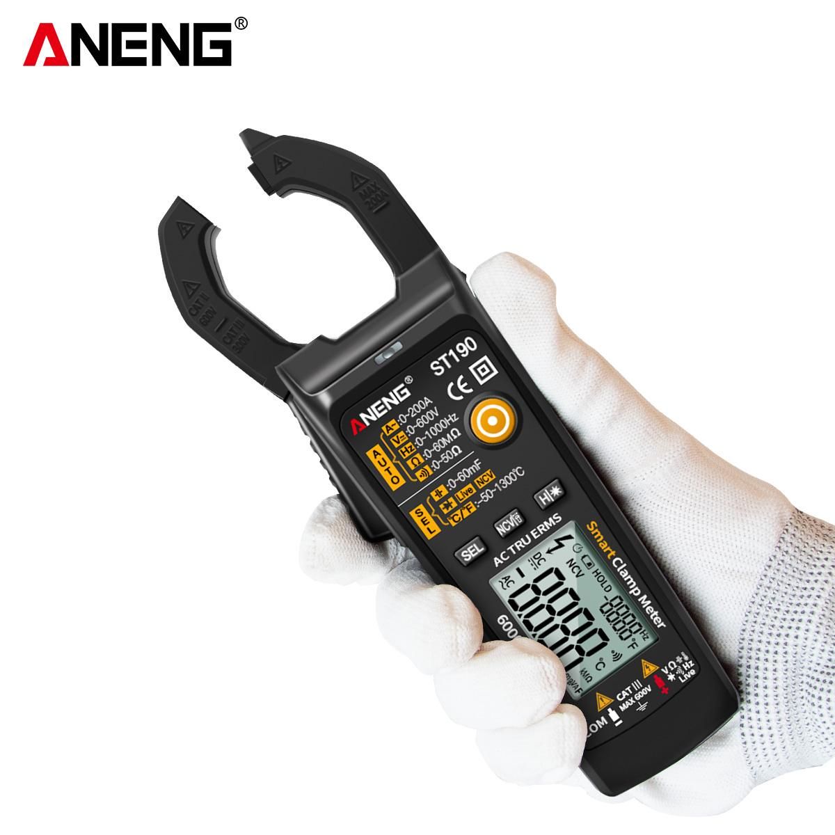 ANENG ST190 Smart Clamp Meter 6000 Counts Auto-ranging Digital Multimeter LCD Screen AC DC Voltage AC Current Detector Pen Temperature Measuring LED Flashlight Multifunction Voltage Meter Continuity Resistance Frequency Testi