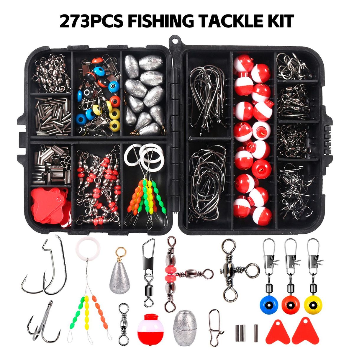 273pcs Fishing Accessories Kit Including Swivel Snap Hooks Sinker Slides Fishing Tackle Box
