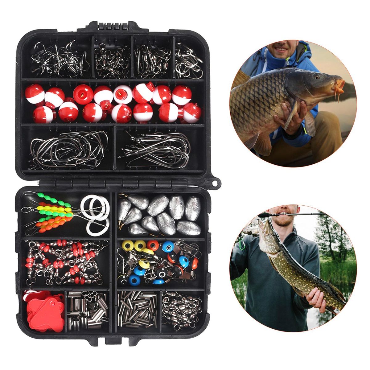 273pcs Fishing Accessories Kit Including Swivel Snap Hooks Sinker Slides Fishing Tackle Box