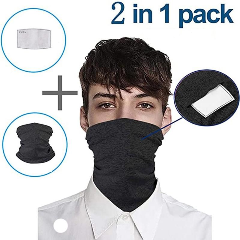 2Pcs Unisex Solid Color Anti Dust UV Neck Gaiter-Black