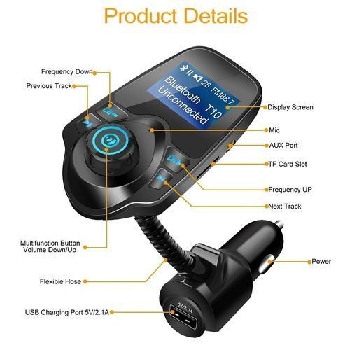 Car MP3 Audio Player Bluetooth FM Transmitter Wireless FM Modulator Car Kit HandsFree LCD Display USB Charger