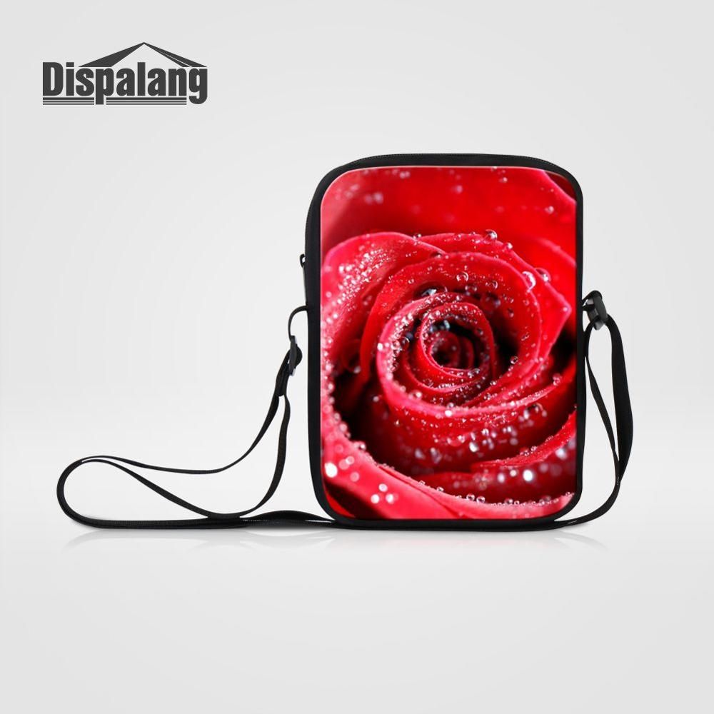 Dispalang Casual Mini Messenger Bag Puple Roses 3D Printing Women Shoulder Bags Ladies Crossbody Bags Casual Handbags Spain Bag-Gold