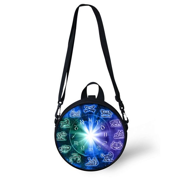 Gothic 12 Constellations Bag Mini Girl Boy Round Bag Women Black Shoulder Sac Circle Crossbody Wholesale Dropshiping-CDGX786I