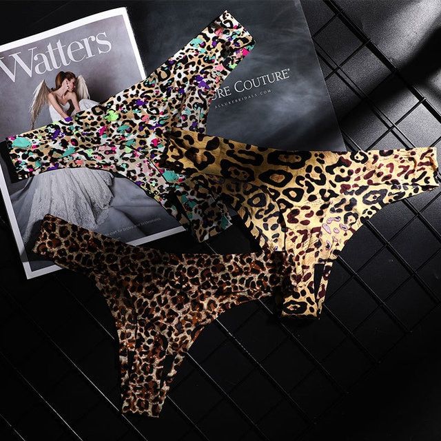 1Pc Y Thong Thin Soft Breathable Ice Silk Leopard