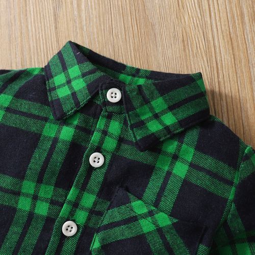 1-6Y Kid Boys Clothes Set Long Sleeves Green Plaid Shirt Ripped Denim Pants