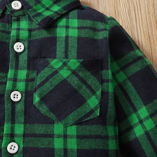 1-6Y Kid Boys Clothes Set Long Sleeves Green Plaid Shirt Ripped Denim Pants