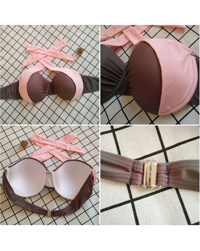 New Sexy Bikini Women Swimsuit High Waist Swimwear Plus Size Bathing Suit 6-16 Pink Patchwork Bikini Set