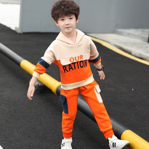 Kids Clothes Boys' Hooded Sweater Pants Suits Two-piece Orange Sets