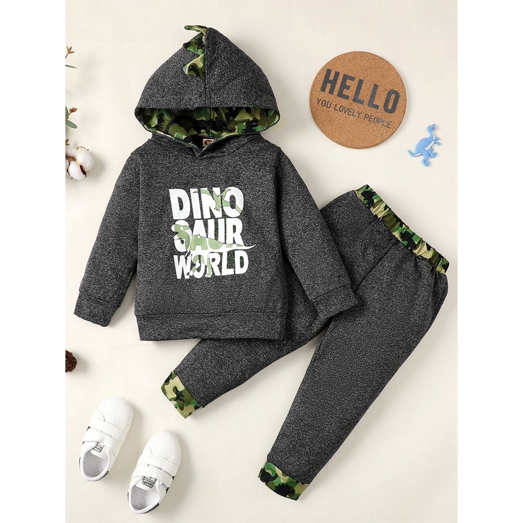1-5 Years Old Kid Boy Dinosaur Print Hooded Top+Pant