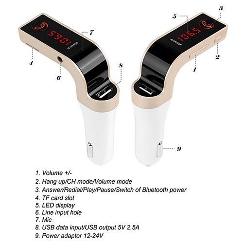 G7 Bluetooth Handfree Car Kit Car MP3 Player For Mobile Phone FM Transmitter Car Charger Voltmeter Intelligent Current Output(silver) (Silver) By HT