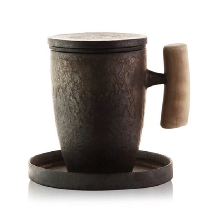 Teacups Cup, Style:007 Wooden Handle Three-piece Set + Small Disc