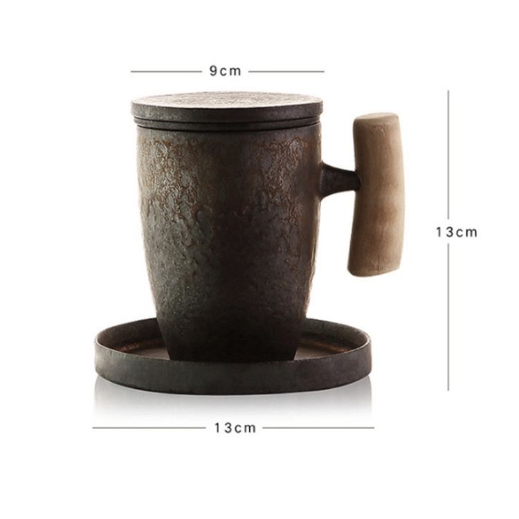 Teacups Cup, Style:007 Wooden Handle Three-piece Set + Small Disc