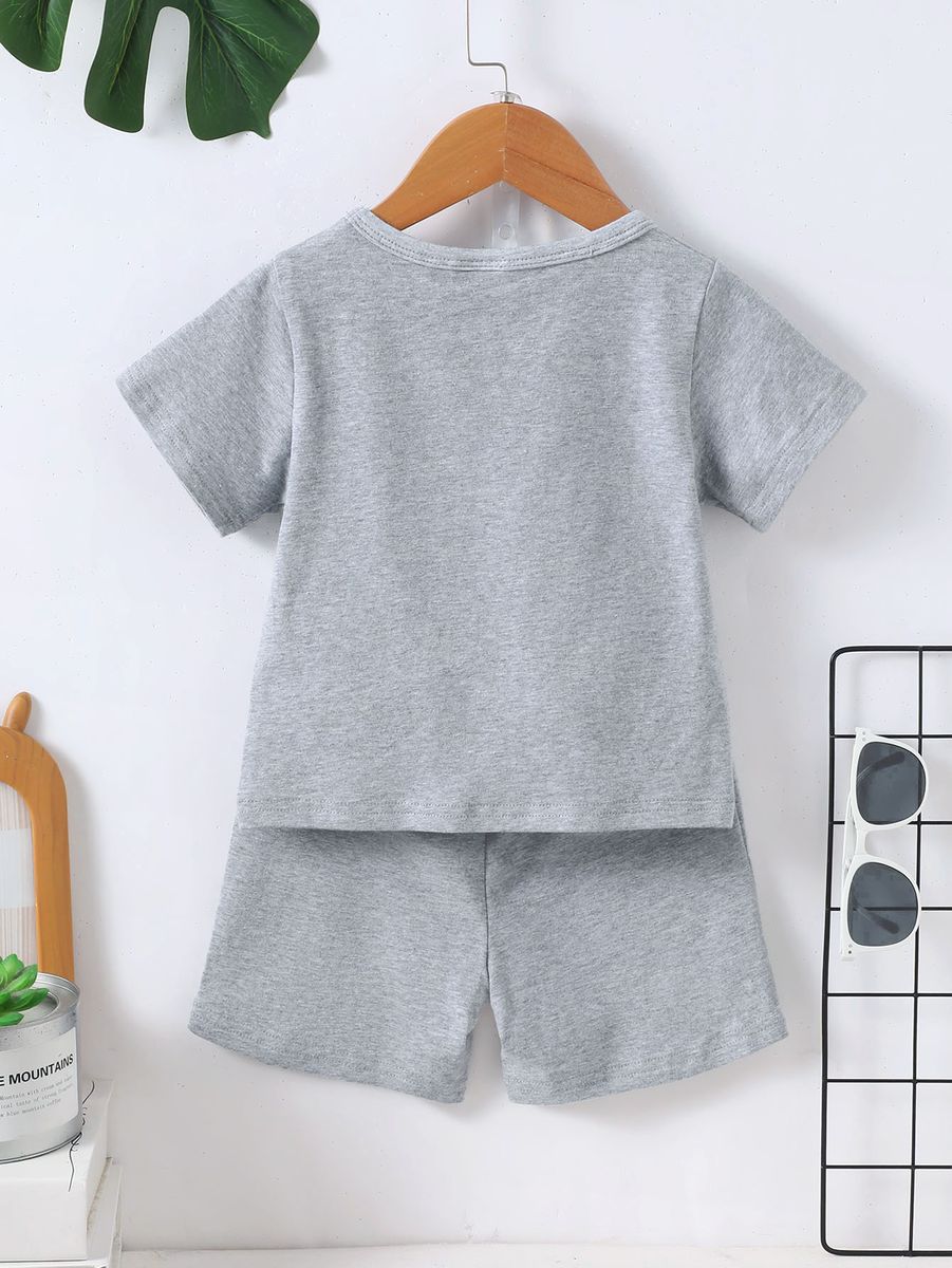 2PCS Clothes Set Kid Boy Letter Boss T-shirt+ Grey Shorts