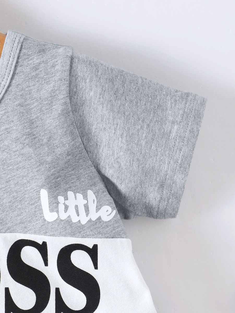 2PCS Clothes Set Kid Boy Letter Boss T-shirt+ Grey Shorts
