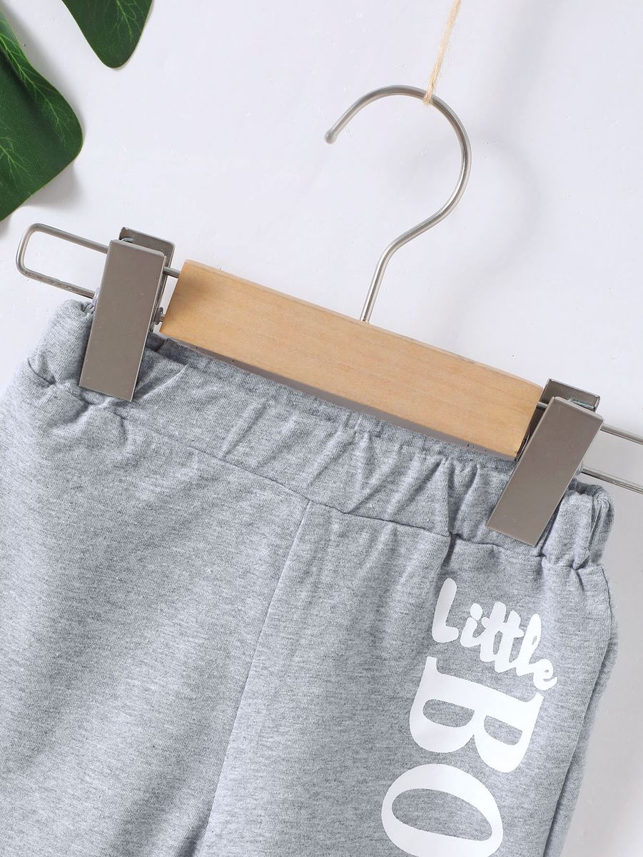 2PCS Clothes Set Kid Boy Letter Boss T-shirt+ Grey Shorts