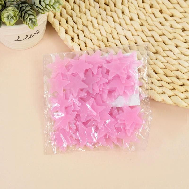 100PC Pvc Stars Glow Stickers Luminous In Dark Night Fluorescent wall Art Pink