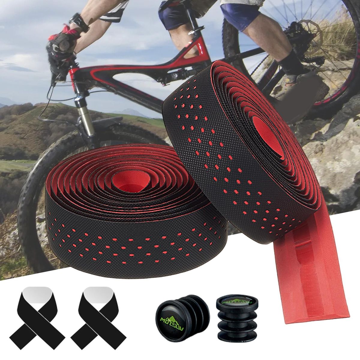 1 Set Bike Grip Tape Road Bicycle Handlebar Strap Red
