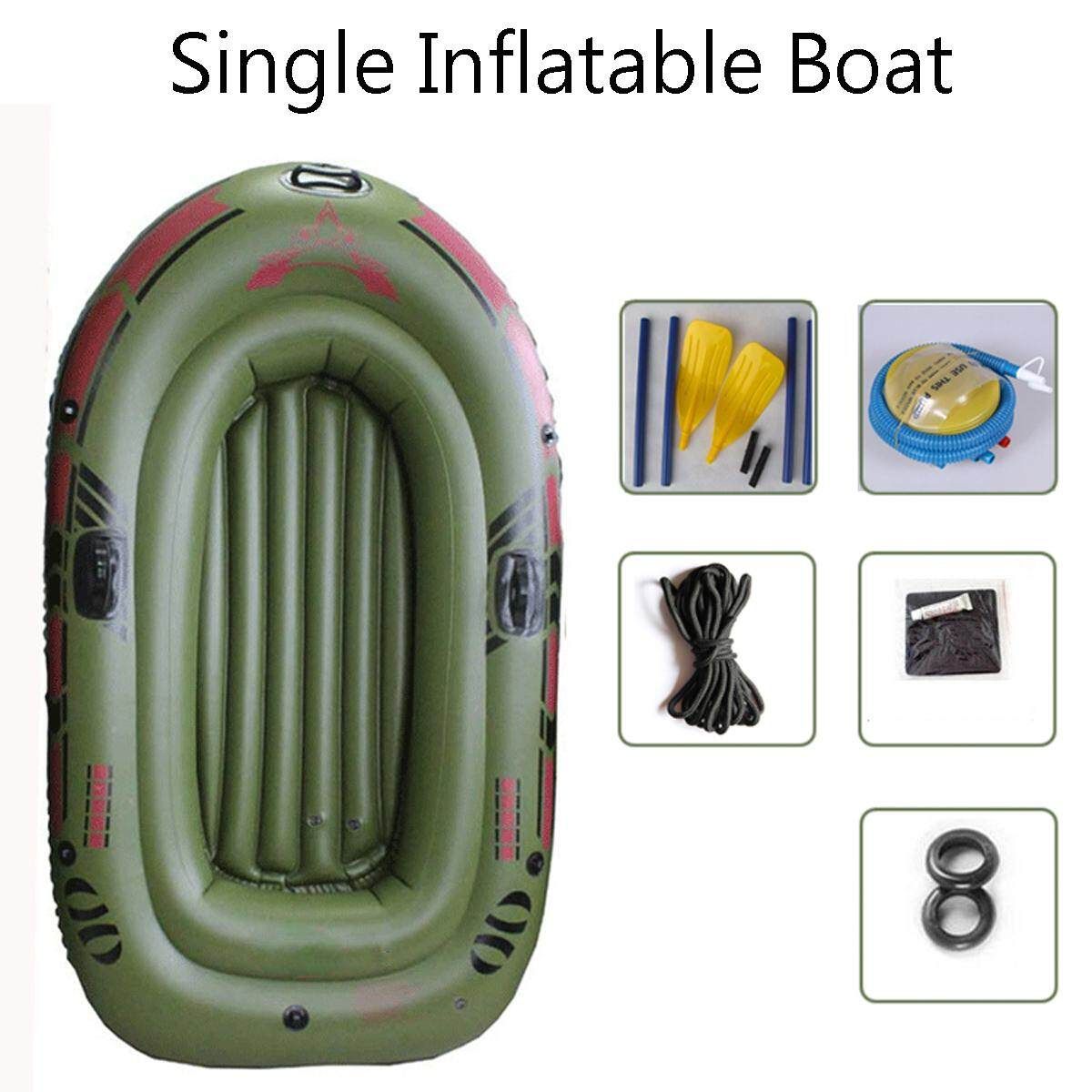 59''x35'' Green Single Kayak Inflatable PVC Boat W/ Oars & Air Pump & Life Rope