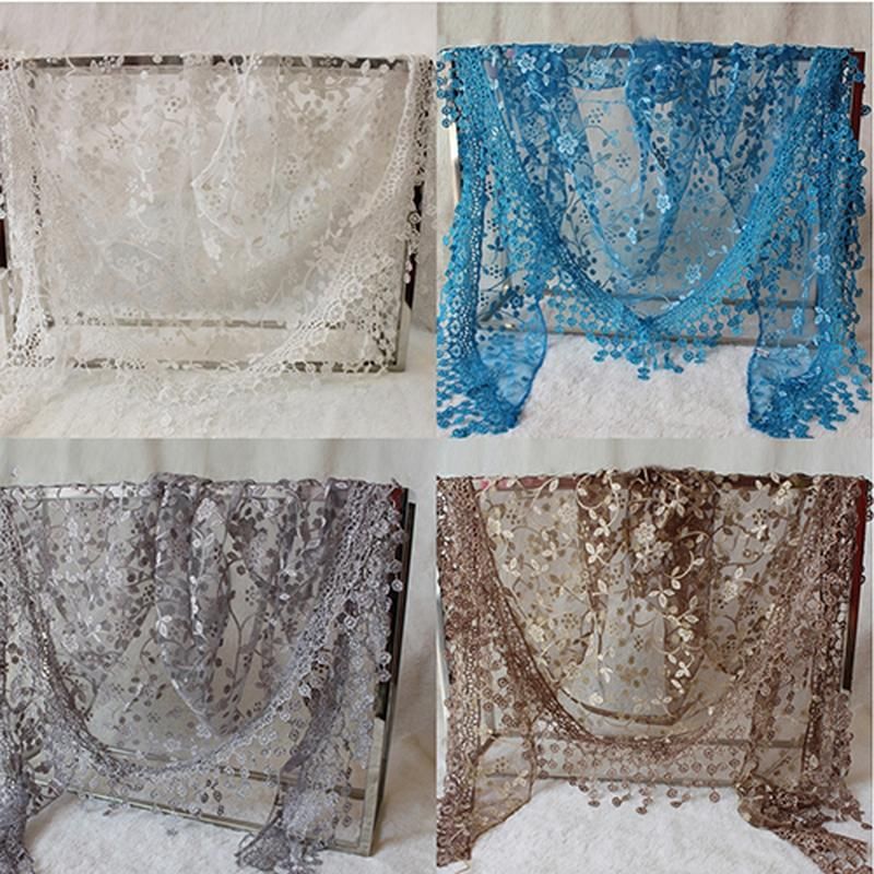 Elegant Triangle Floral Lace Wrap Scarf Women Tassel-Coffee