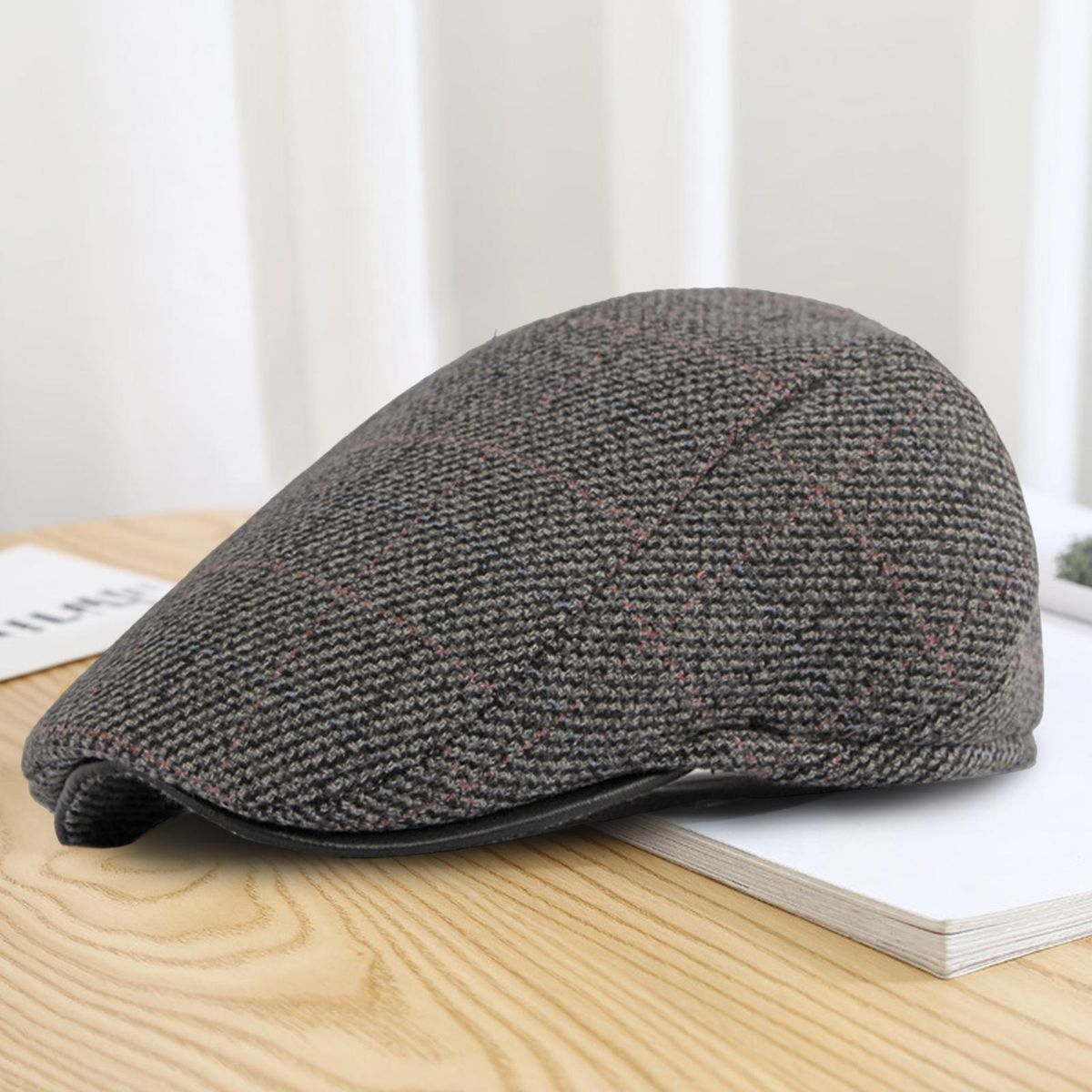 Peaked Cap Classic Plaid Stripe Cap Grey
