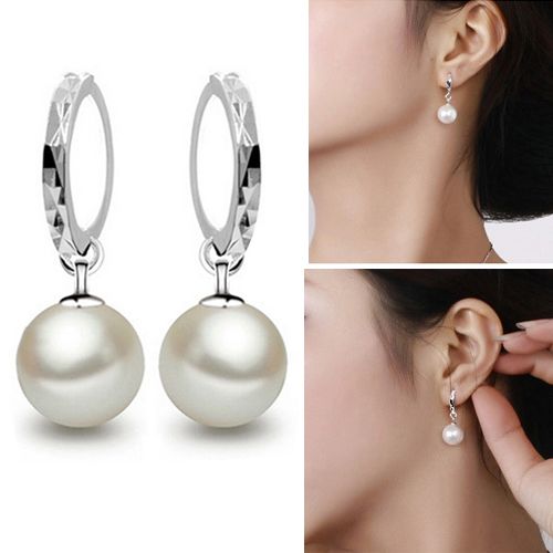 Women\'s Elegant Faux Pearl Dangle Eardrop Ear Hoop Earrings Jewelry Charm
