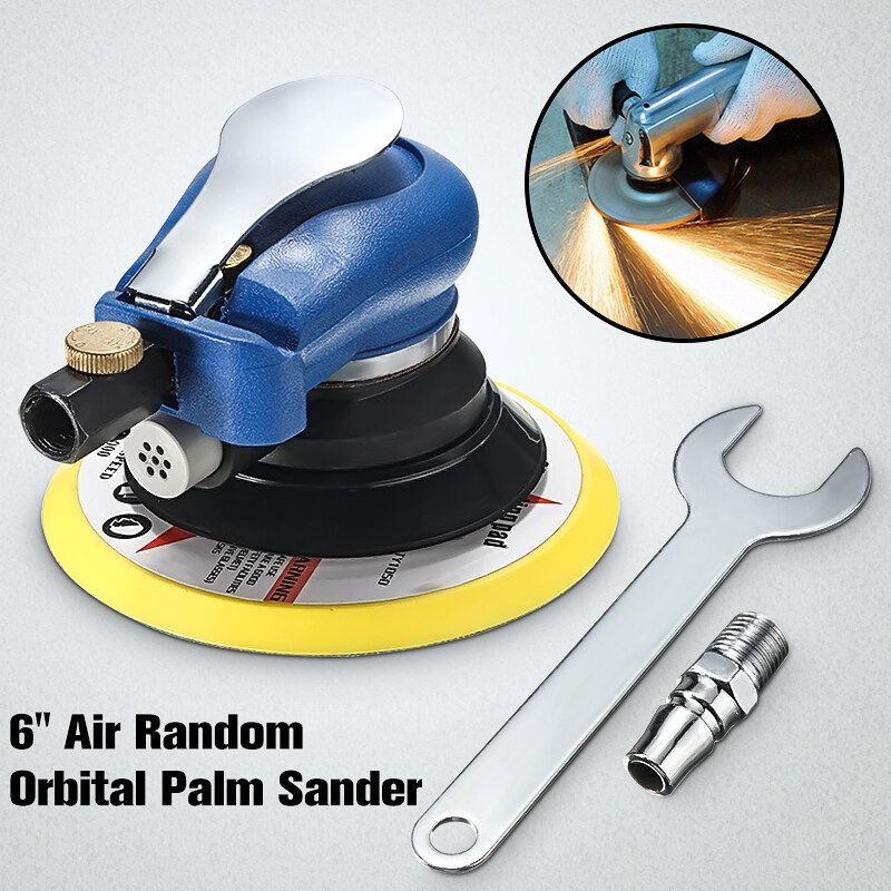 6 Inch Air Palm Orbital Sander Random For Palm Sander Dualable Action Auto Body Orbit DA Sanding Hand Sanding Pneumatic Round With 8PCS Sandpaper