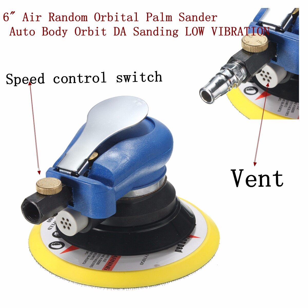 6 Inch Air Palm Orbital Sander Random For Palm Sander Dualable Action Auto Body Orbit DA Sanding Hand Sanding Pneumatic Round With 8PCS Sandpaper