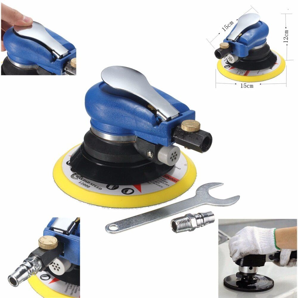 6 Inch Air Palm Orbital Sander Random For Palm Sander Dualable Action Auto Body Orbit DA Sanding Hand Sanding Pneumatic Round With 8PCS Sandpaper