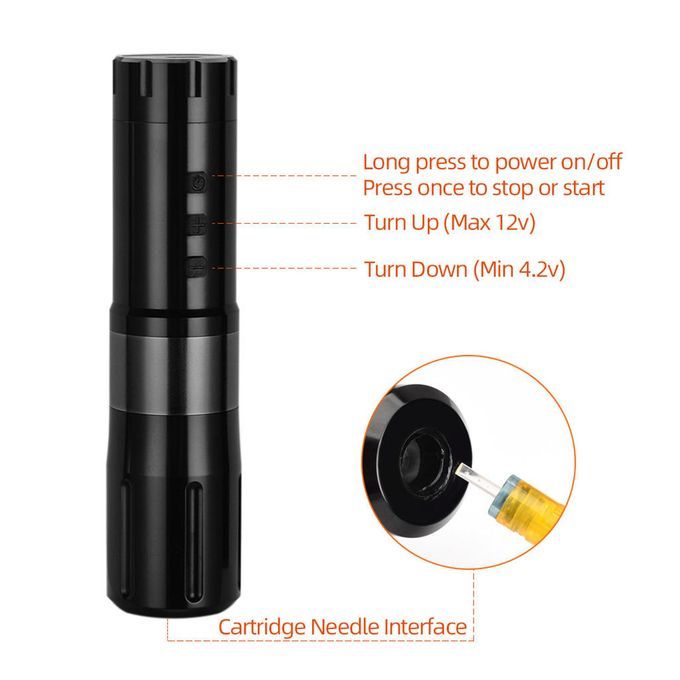 Portable Cordless Tattoo Machine Pen USB LED Digital Display  Black