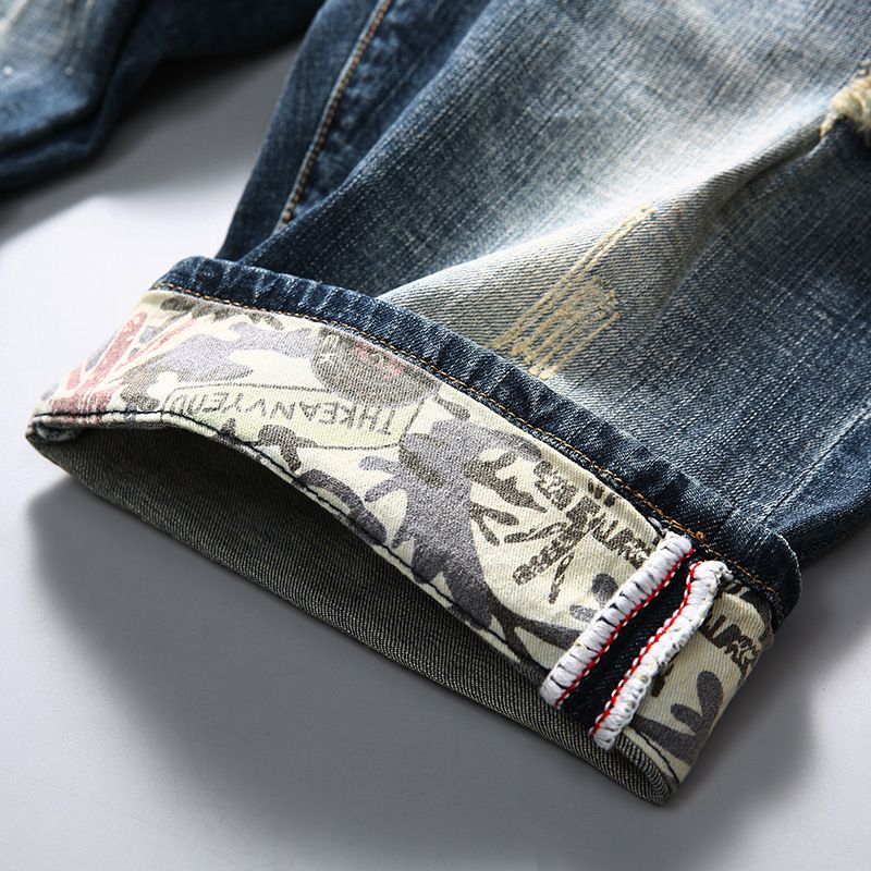 High Quality Men's Denim Shorts Ripped Five-point Pants - Blue