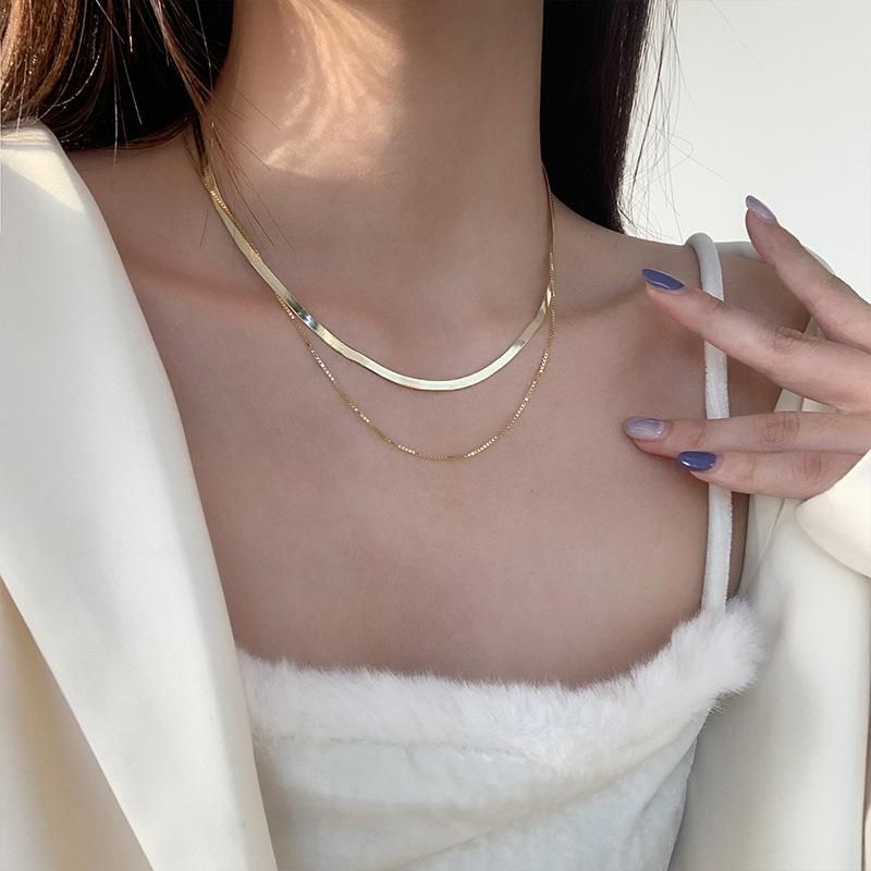Silver color snake chain necklace for women double layer chain choker necklace party jewelry