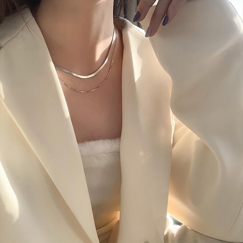 Silver color snake chain necklace for women double layer chain choker necklace party jewelry