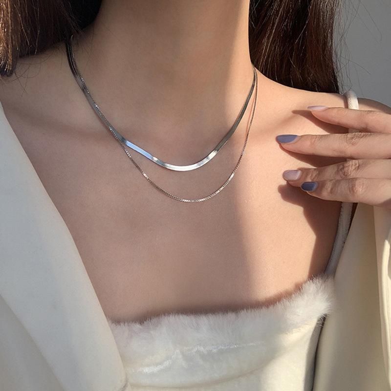 Silver color snake chain necklace for women double layer chain choker necklace party jewelry