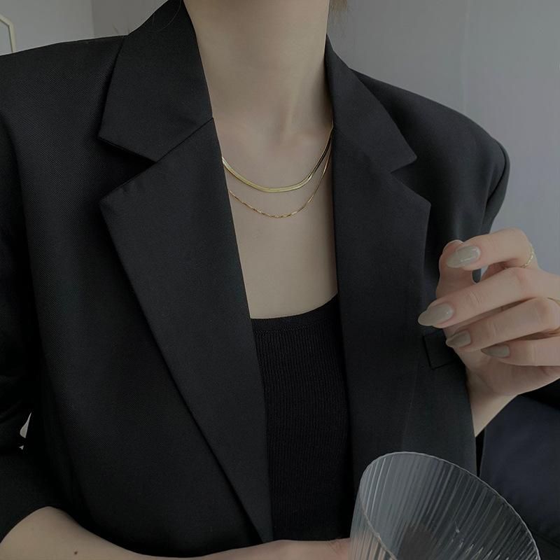 Silver color snake chain necklace for women double layer chain choker necklace party jewelry