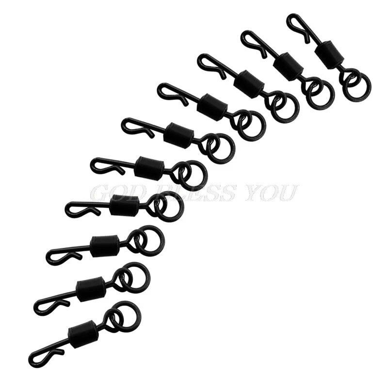 20Pcs Matte Black Rolling Quick Change Swivels With Solid Ring Carp Rigs Long Body Q-shaped Swing Snap Carp Fishing Accessories