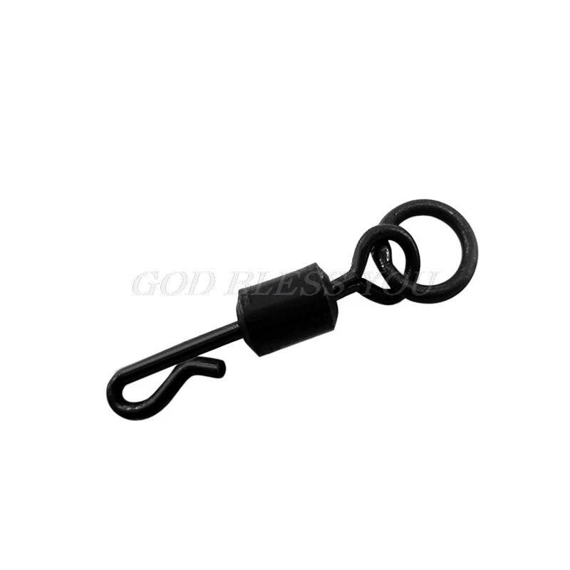 20Pcs Matte Black Rolling Quick Change Swivels With Solid Ring Carp Rigs Long Body Q-shaped Swing Snap Carp Fishing Accessories