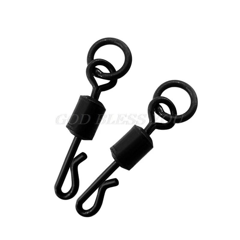 20Pcs Matte Black Rolling Quick Change Swivels With Solid Ring Carp Rigs Long Body Q-shaped Swing Snap Carp Fishing Accessories