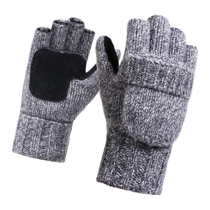 Fingerless  Flexible Knitting Half Finger Mittens Light Gray