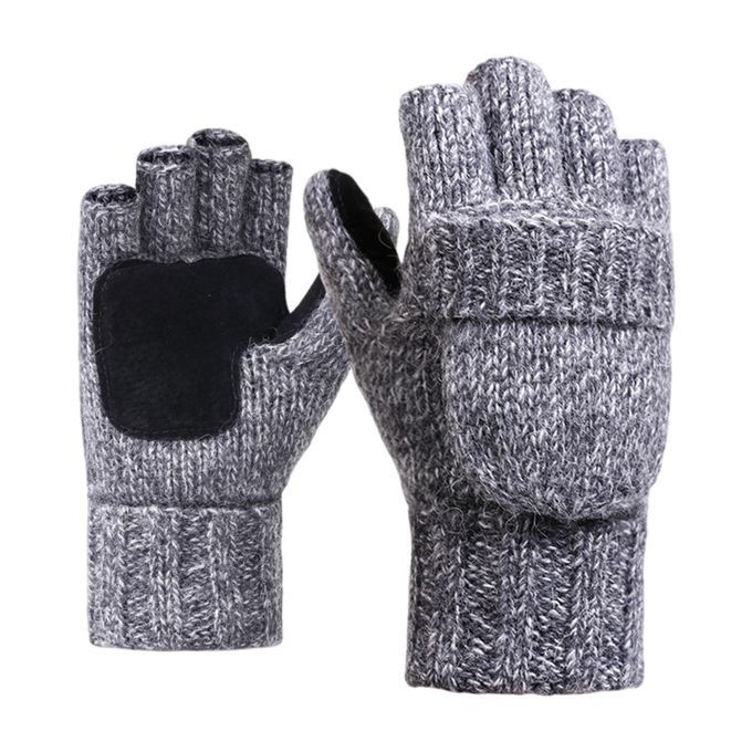 Fingerless  Flexible Knitting Half Finger Mittens Light Gray