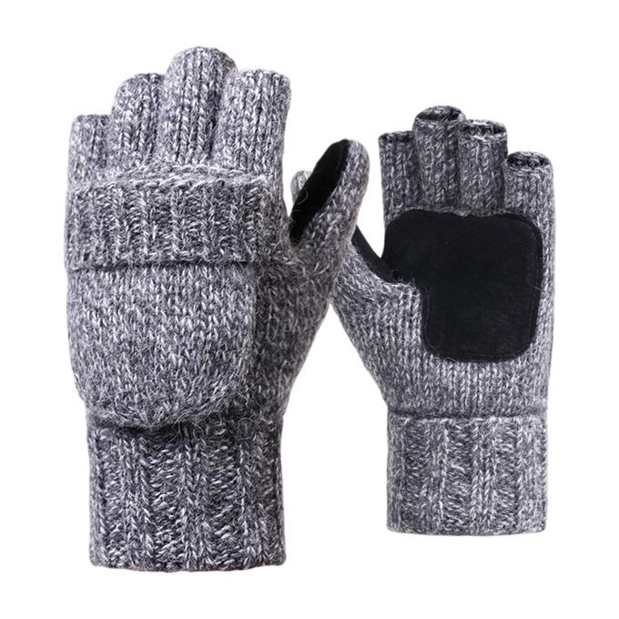 Fingerless  Flexible Knitting Half Finger Mittens Light Gray