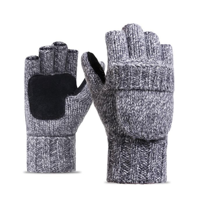 Fingerless  Flexible Knitting Half Finger Mittens Light Gray