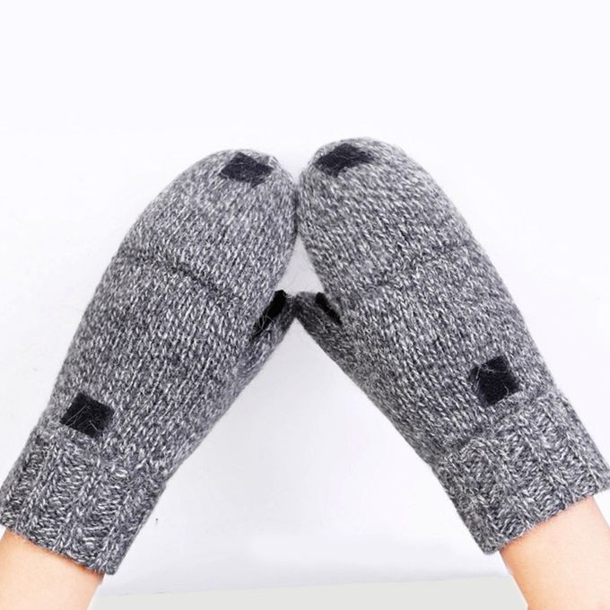 Fingerless  Flexible Knitting Half Finger Mittens Light Gray