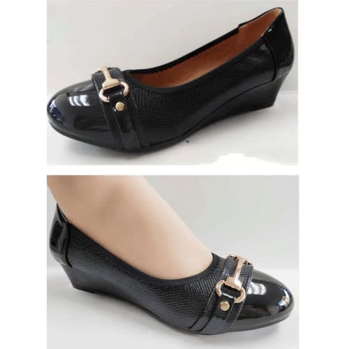 Ladies Metal Plated Bow Wedge Shoes