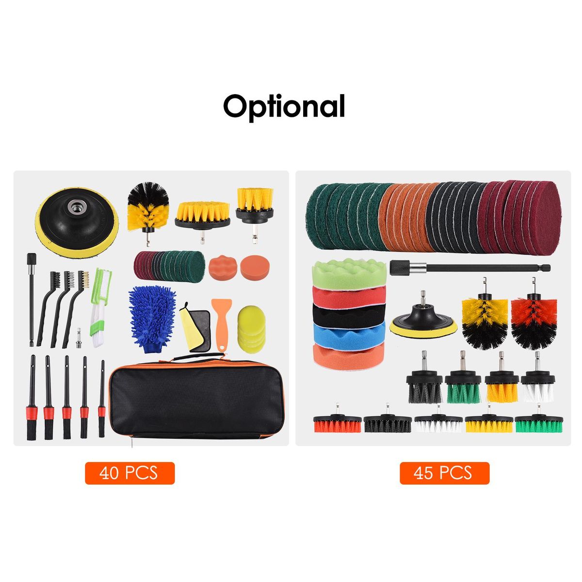 Geevorks  45 PCS Drill Brush Attachments Set Includes Scrub Pads Sponge Pads Different-Sized Brushes Power Scrubber Brushes with Extension Rod Versatile for Household Bathroom Kitchen Tub Sink Floor