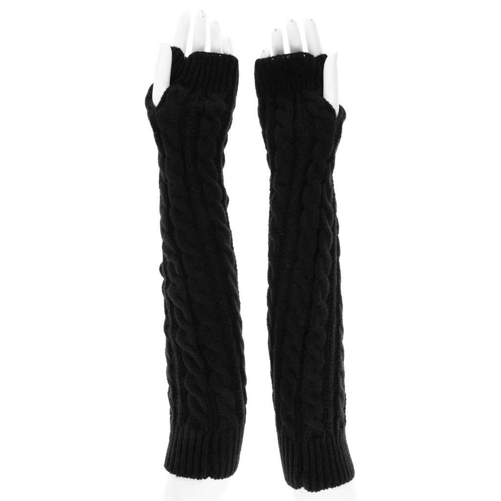 2x Women Winter Warm Knit Long Arm Warmers Fingerless