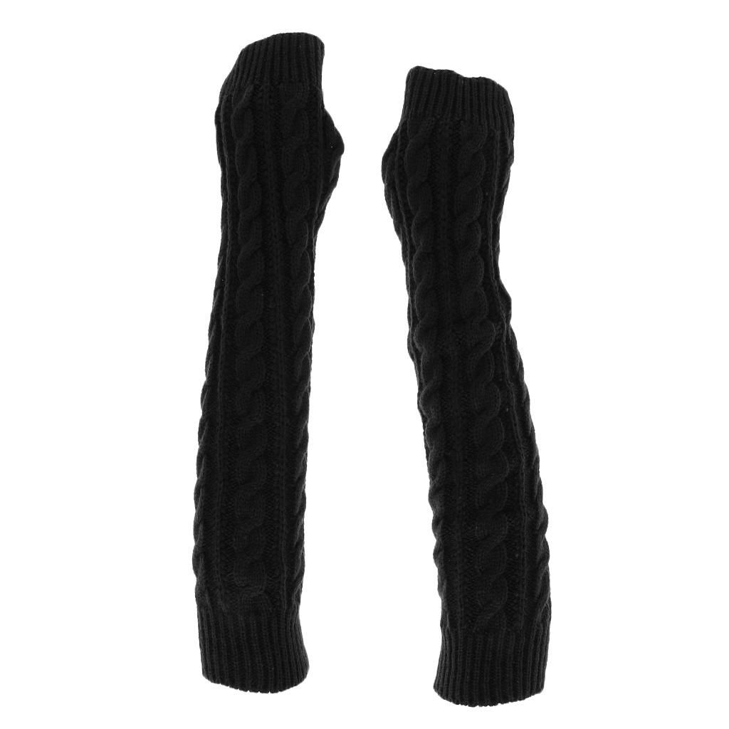 2x Women Winter Warm Knit Long Arm Warmers Fingerless