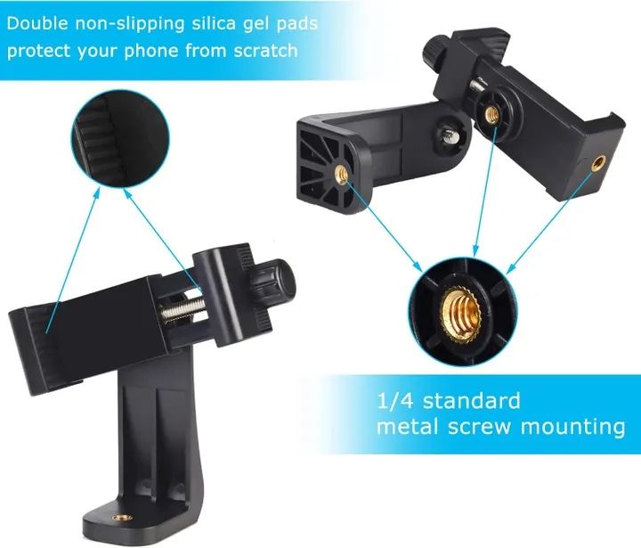 Universal Cell Phone Stand Vertical Bracket Smartphone Clip Holder 360 Adapter Tripod Mount For IPhone Selfie Stick Camera Stand Black
