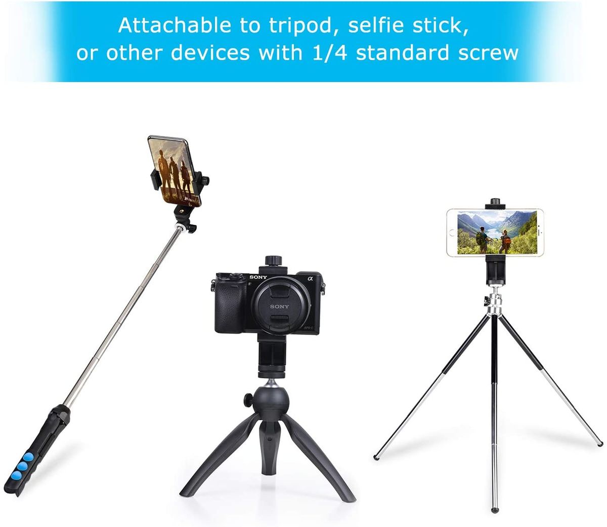 Universal Cell Phone Stand Vertical Bracket Smartphone Clip Holder 360 Adapter Tripod Mount For IPhone Selfie Stick Camera Stand Black