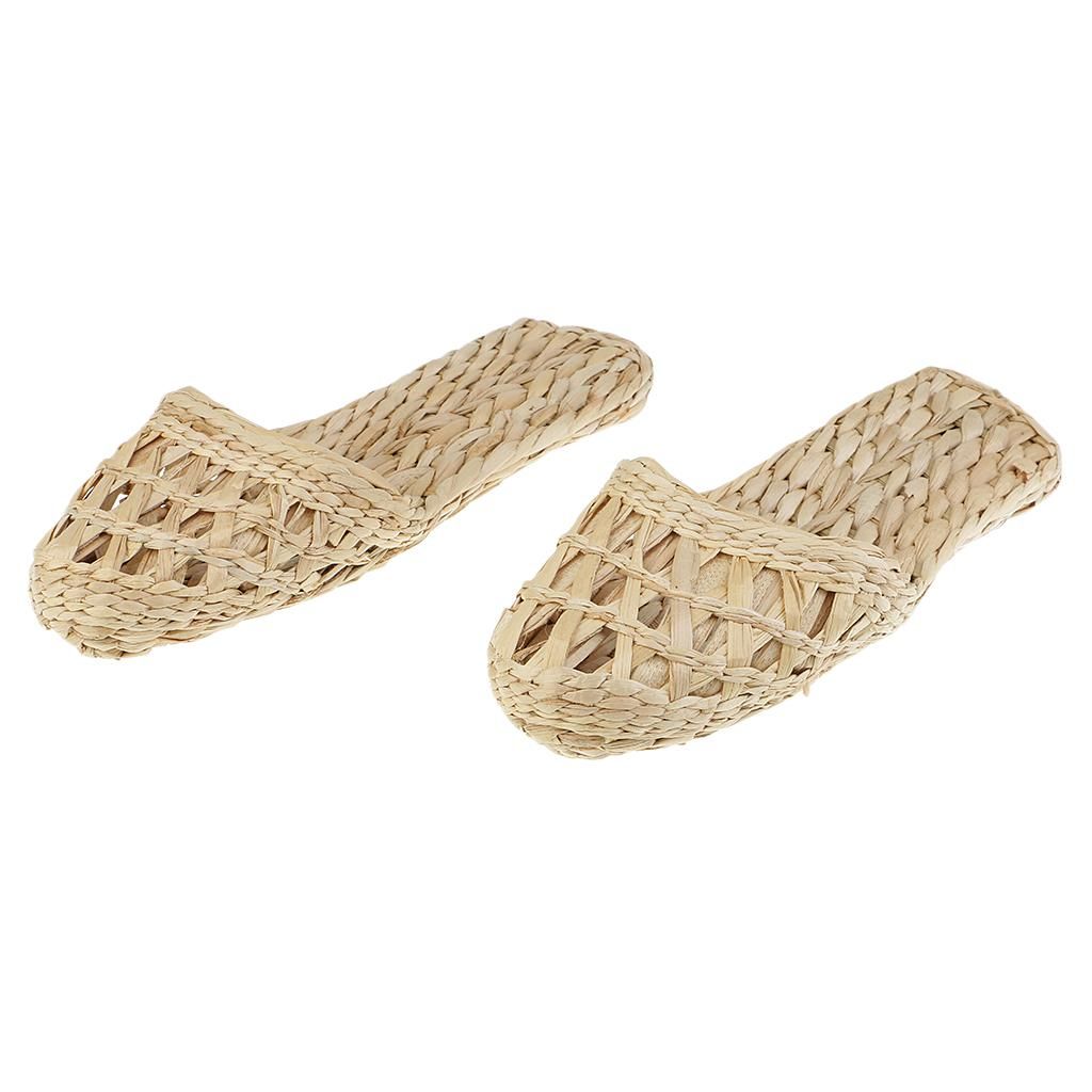 1 Pair Of Handmade Straw Rattan Knitted Slippers Sandals Radom Size 39