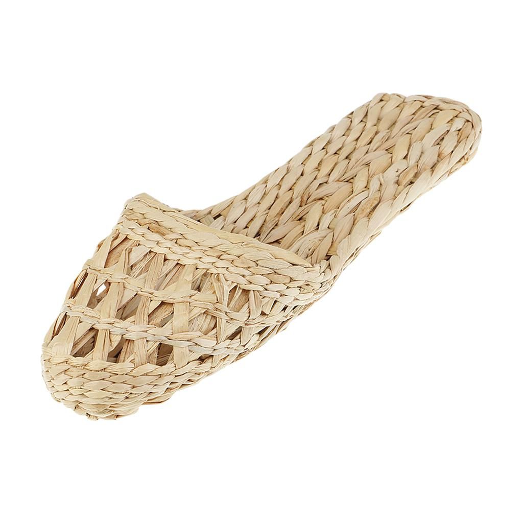 1 Pair Of Handmade Straw Rattan Knitted Slippers Sandals Radom Size 39